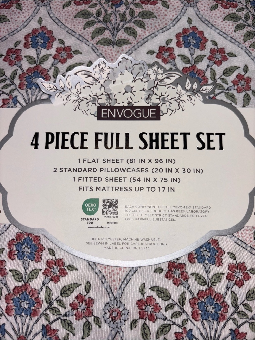 Envogue Floral Full Sheet Set - Red white & Blue